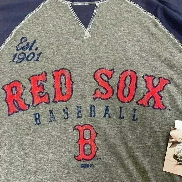 Stitches Men’s MLB Boston Red Sox Raglan T- Shirt Large Grey/Navy - Picture 7 of 9